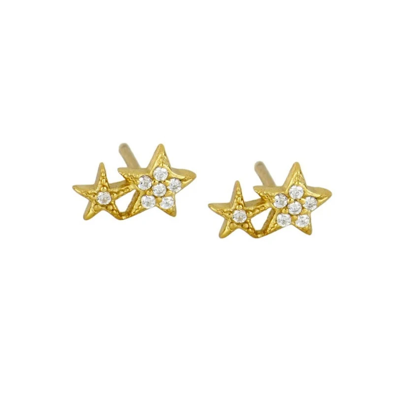 

Cute Zircon 2 Double Star Stud Earrings for Women Luxury INS Korean Jewelry 2022 Trendy Statement Accessories Kolczyki Wholesale