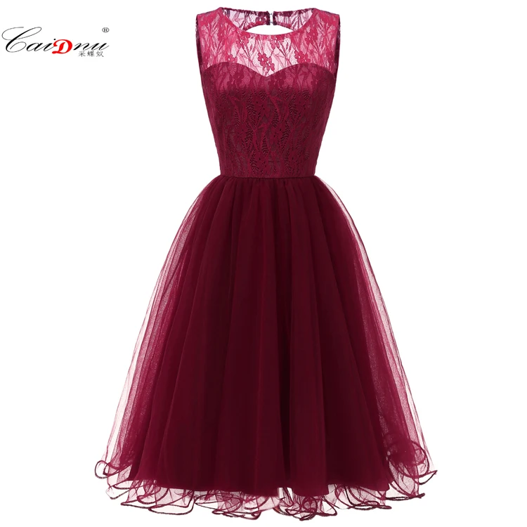 Красный Eveningdress Новое ажурное кружевное винтажное платье-американка осень-зима коктейльное платье Коллекция темно-синий розовый винный красный - Цвет: Красный