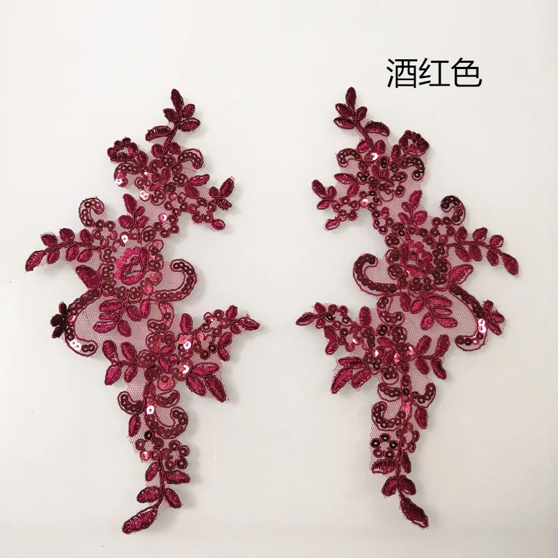 Wine red 10 шт./партия, автомобильная пара, цветок, блестки, свадебное шелковое с аппликацией, украшение, головной убор, кружевная нашивка, свадебная одежда, аксессуары - Цвет: Wine red