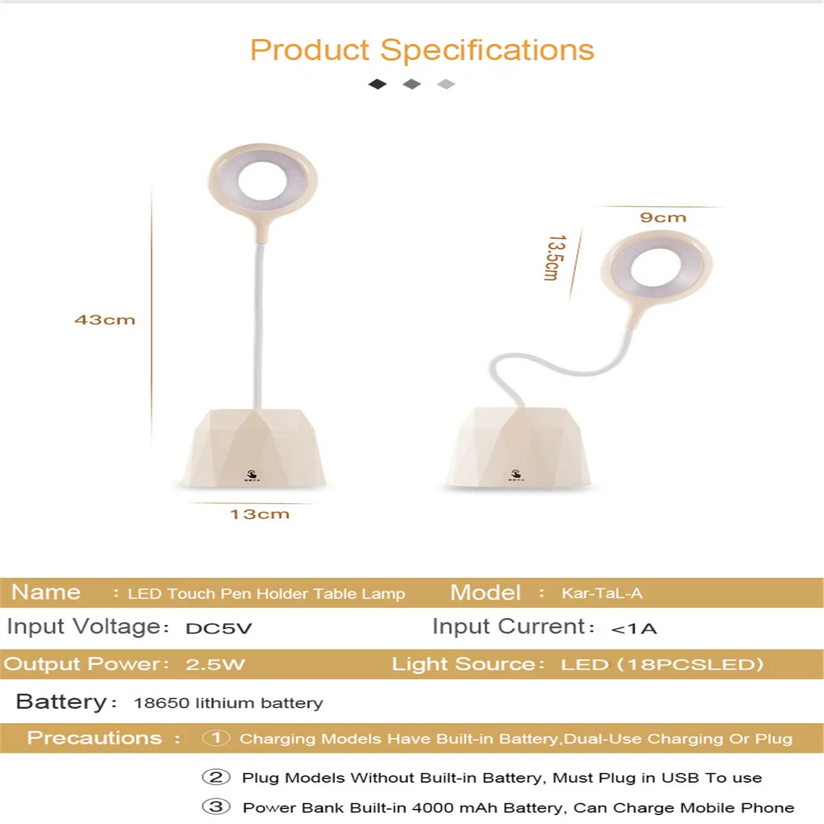 Регулируемая перезаряжаемая светодиодная сенсорная настольная лампа USB Гибкая