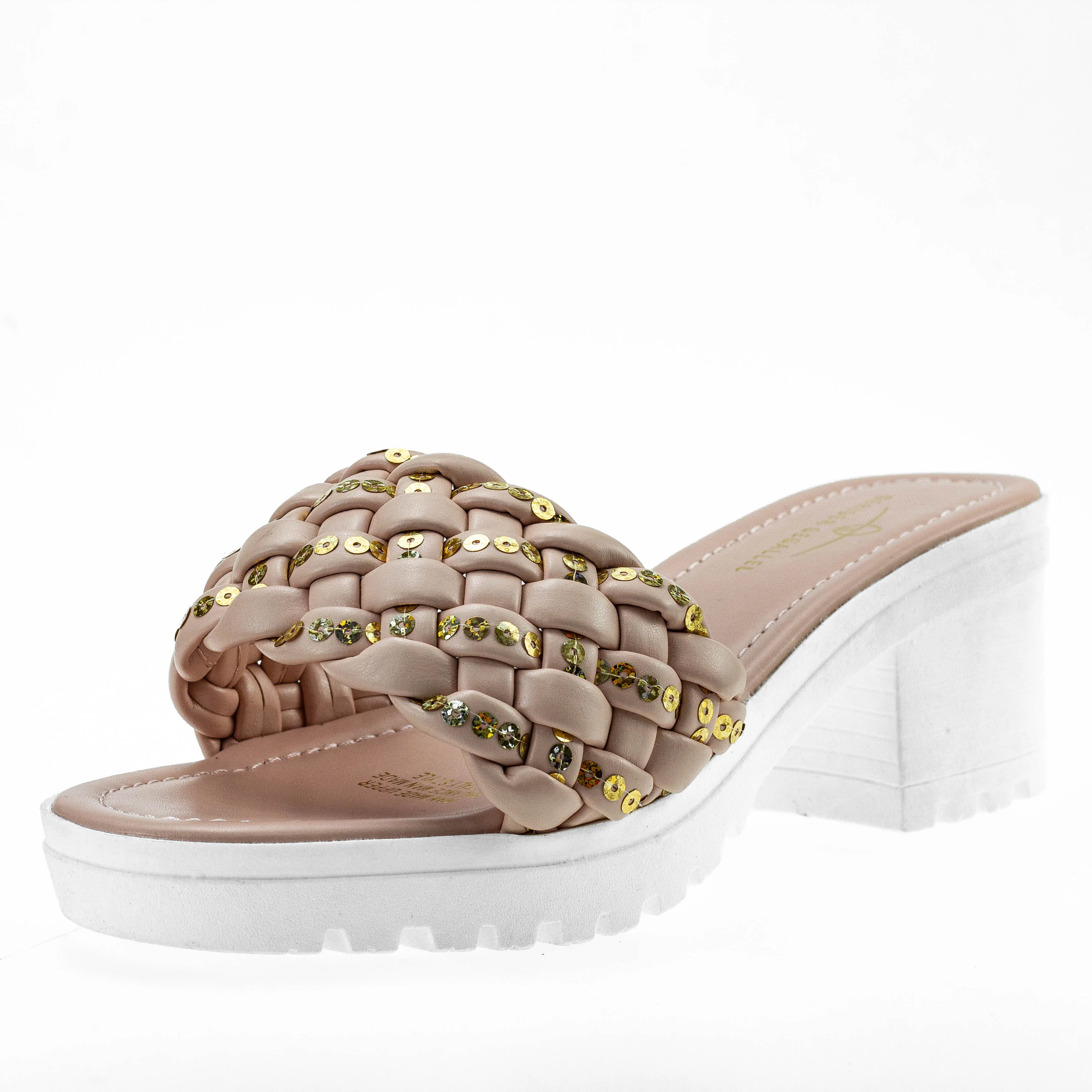 Plus Size 41 Women Summer Shoes 106-4 Sequined Open Toe Mules Sandals Ladies Dress Pumps Heels Square Heel Chunky Sandals Women