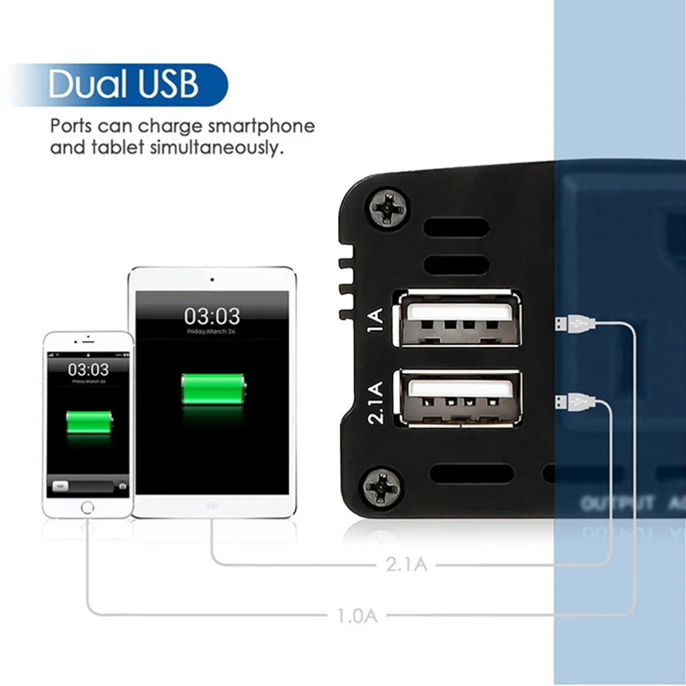 

150W Car DC 12V to 110V AC Converter with 3.1A Dual USB Charger - Black (Plug)