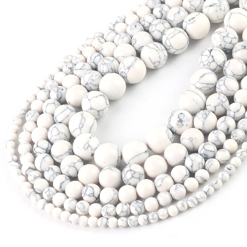Оптовая продажа натуральный белый бирюзовый говлит круглые бусины 4681012 Браслет