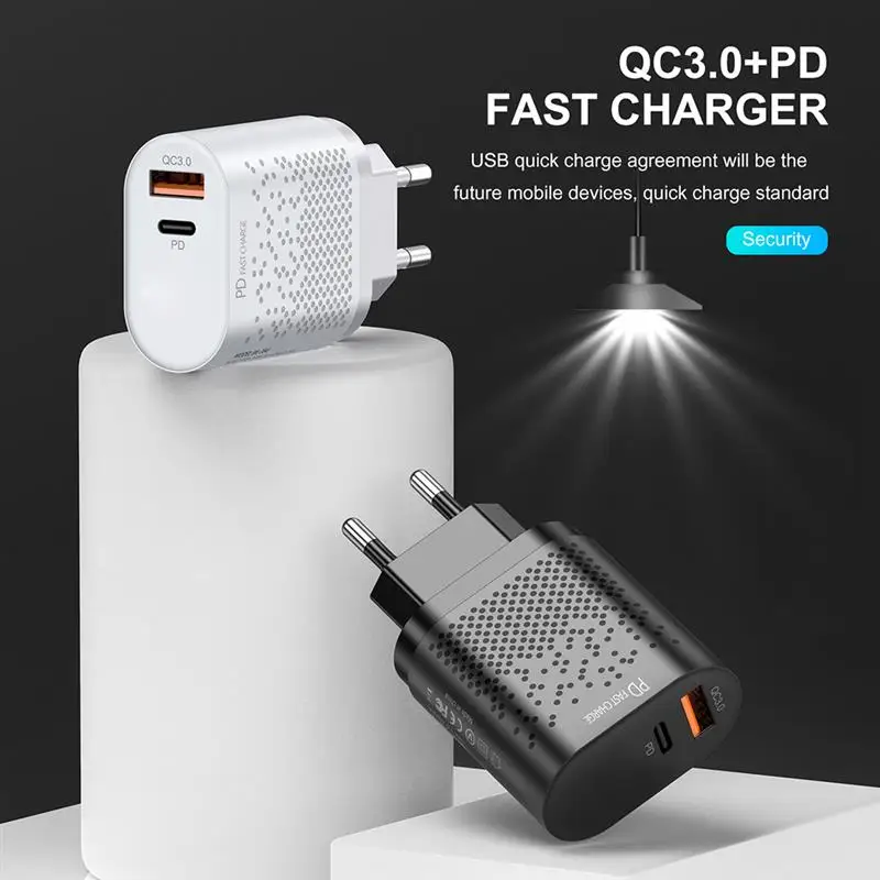 

20W PD USB Charger 20W Quik Charge 3.0 USB Type C Mobile Phone Charger For iPhone 12 11 PRO X XS XR Xiaomi Fast Wall Chargers