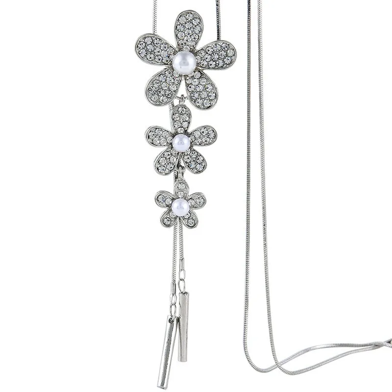 Длинное ожерелье с цветком цепочка для свитера модная металлическая Хрустальный