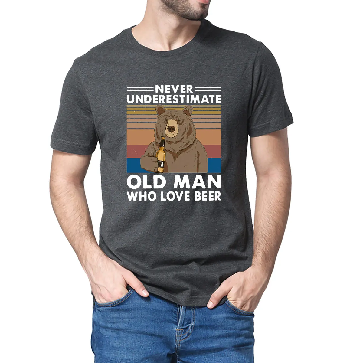 

Винтажная летняя мужская футболка унисекс из 100% хлопка, с забавным медведем, никогда не подучит старого человека, который любит пиво, Повсед...