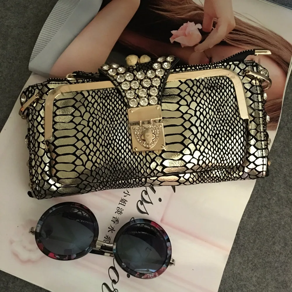 Модные вечерние сумки женские кошельки и кожаные бриллиантовые цепочки золотой