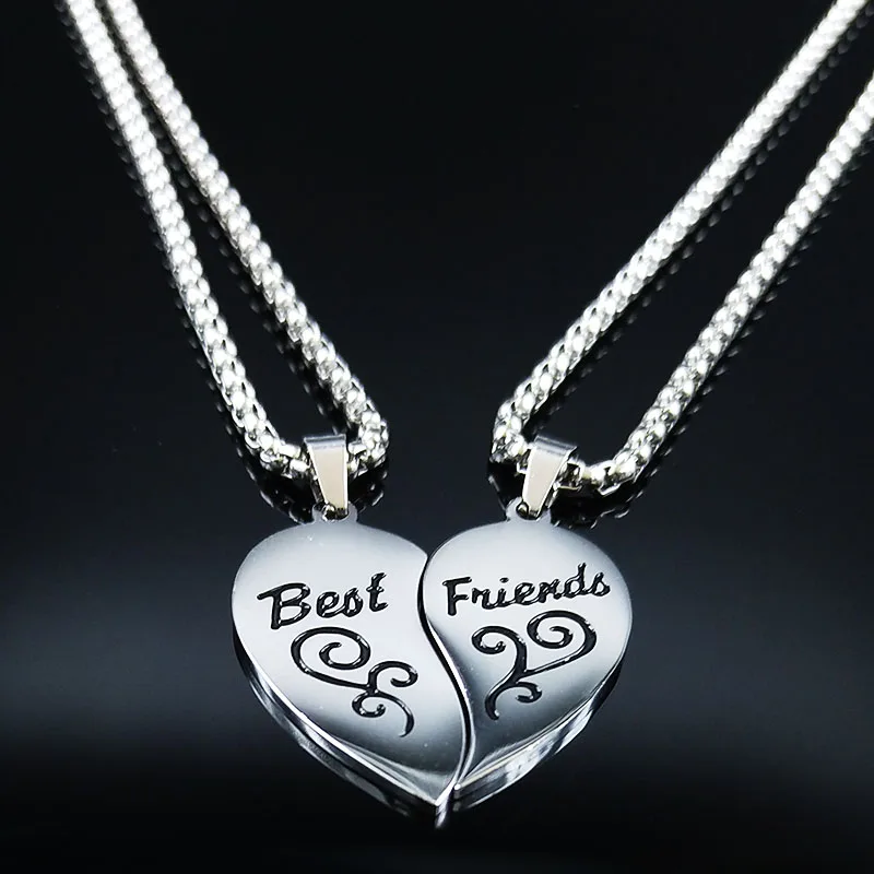 

2021 Fashion Pair Stainless Steel BFF Necklace For Women Silver Color Best Friend Necklaces Pendants Jewelry Collares N18084