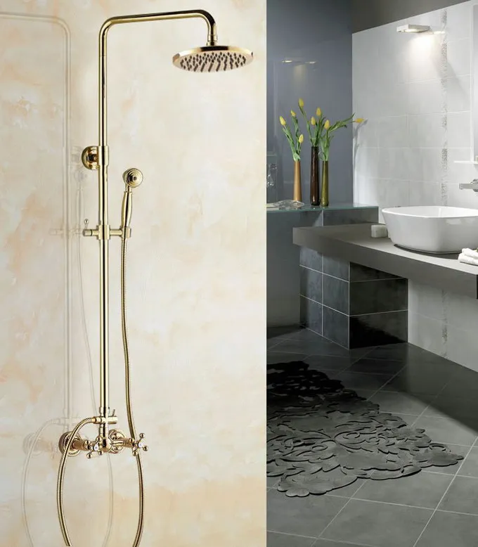 Золотистый смеситель для душа ванной комнаты дождевой Душ 8 дюймов кран из латуни