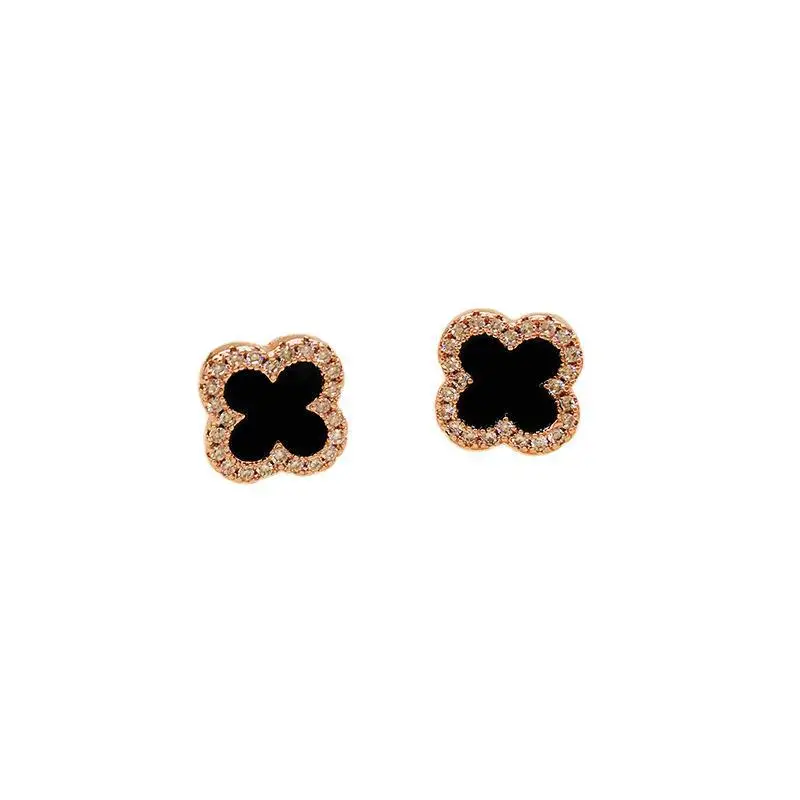 

Yin Yin needle women's European and American black four-leaf clover earrings zircon hypoallergenic jewelry earrings wholesale