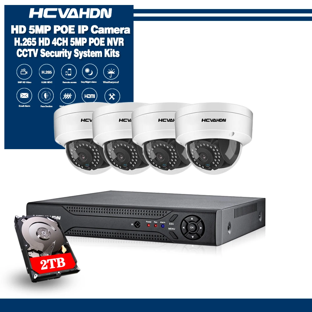 HCVAHDN 4CH 5MP POE NVR комплект системы безопасности камеры 4MP 2MP ИК Открытый CCTV купольная