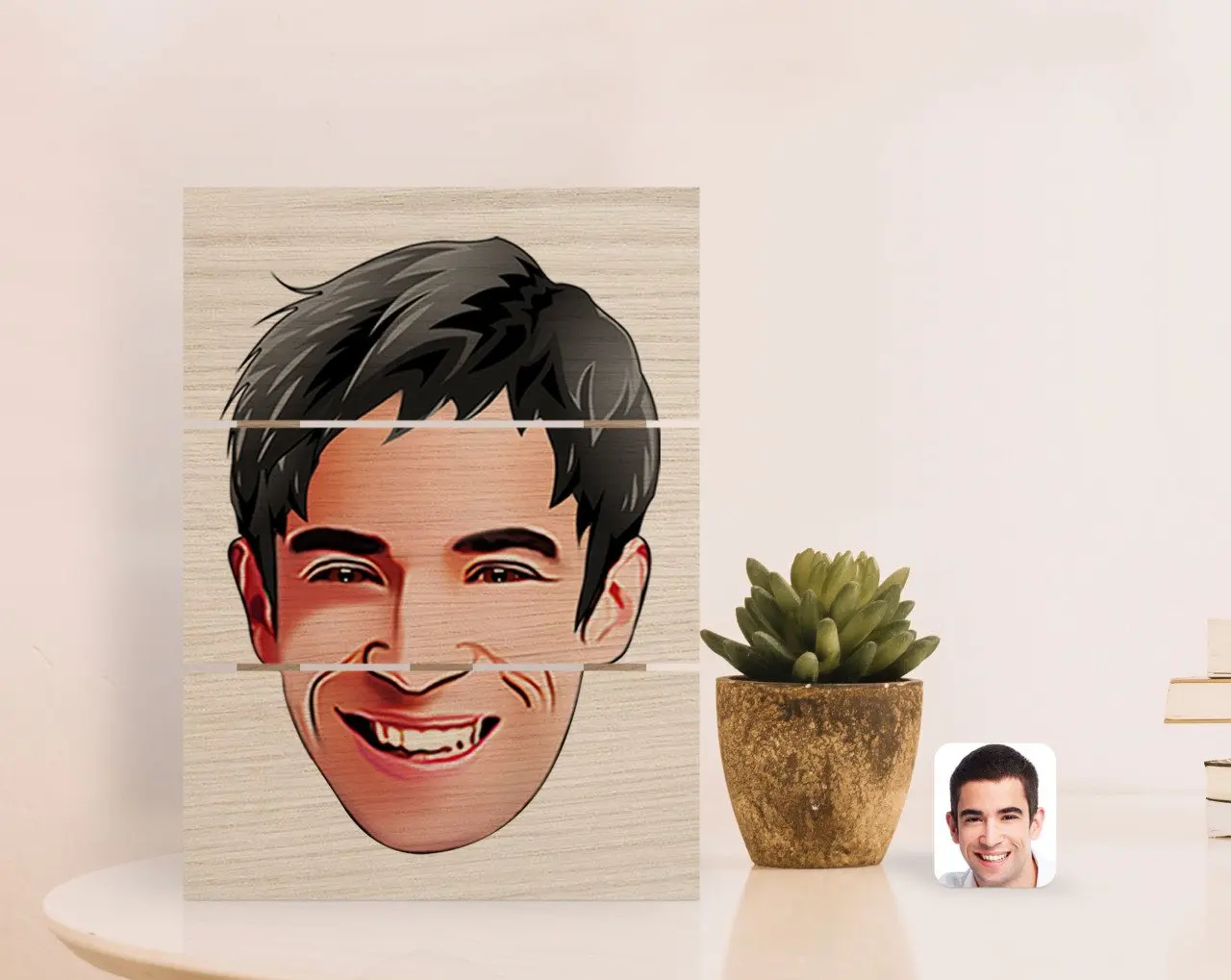 

Personalized Men 'S Face Caricature Of Authentic Desktop Wood Pallet Çerçeve-2