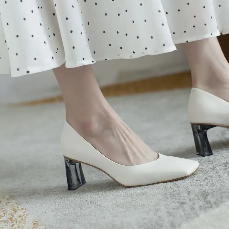 

ALLBITEFO metal heel genuine leather square toe brand high heels office ladies shoes women high heel shoes autumn women heels