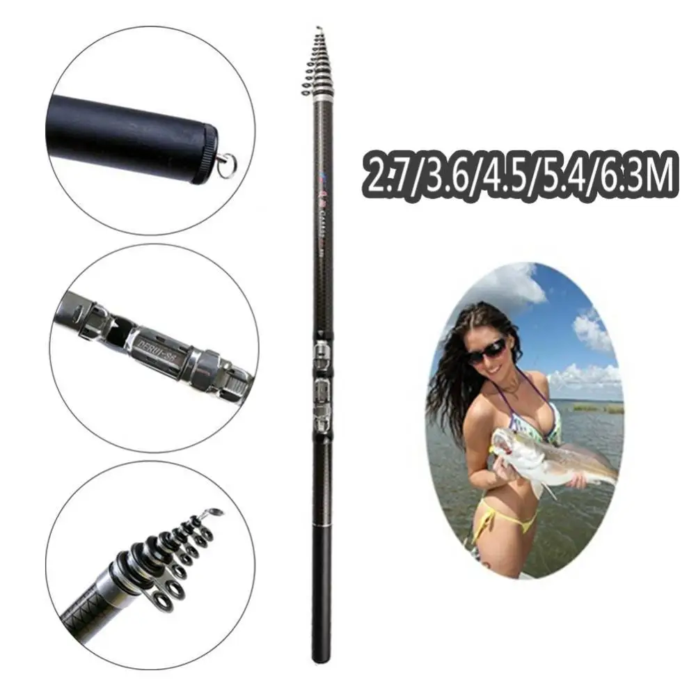 

75% Discounts Hot! 2.7/3.6/4.5/5.4/6.3m Carbon Telescopic Spinning Sea Fishing Rod Pole Fish Tackle