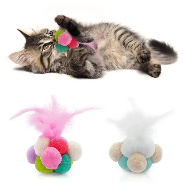 1 Piece Colorful Cat Toys Ball Creative Cats Interactive Feather Toy With Bell Funny Kitten Teaser Toy Pet Kitty Cat Supplies