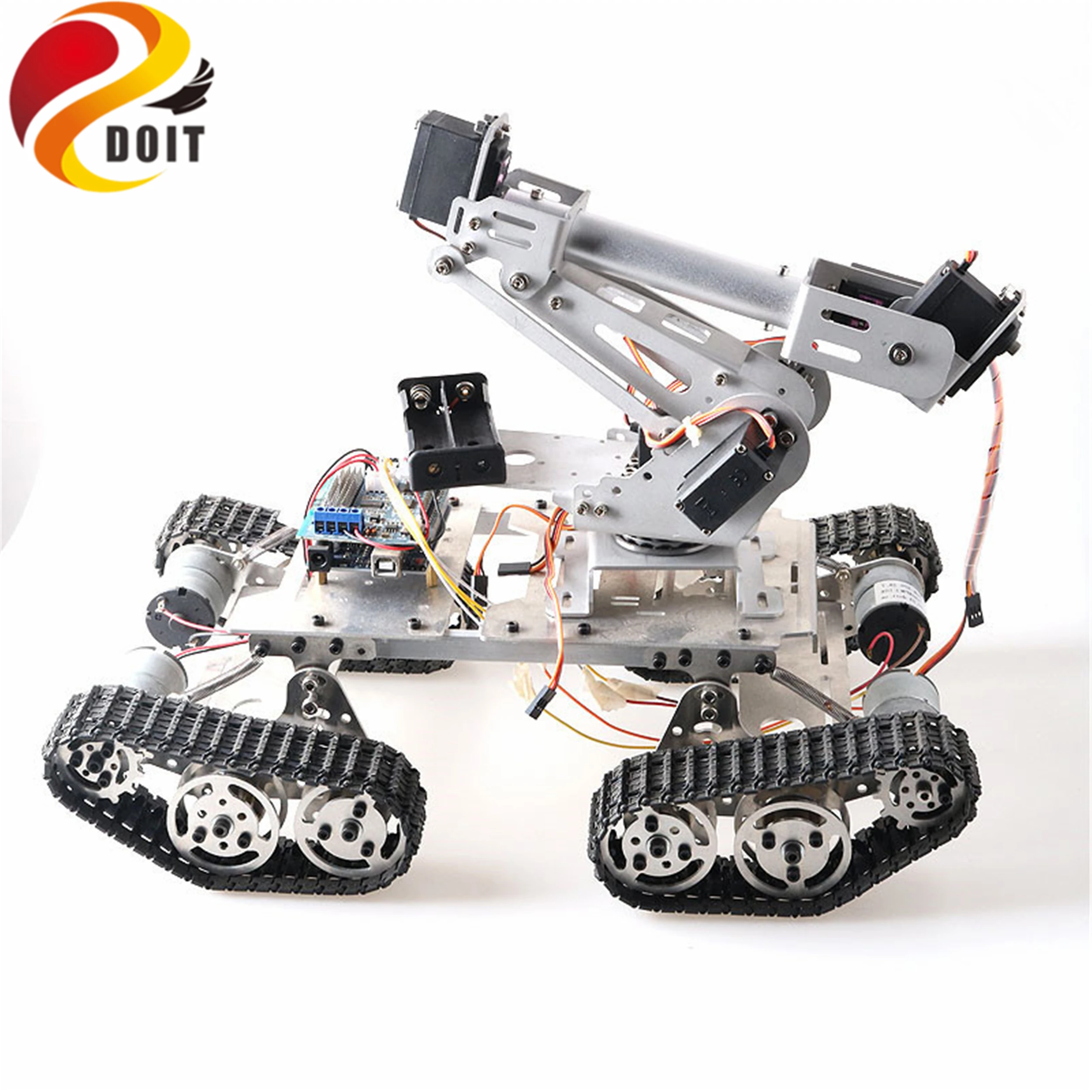 6DOF Металлический Роботический Рука с 4WD Умным RC Шасси Танка + Комплект Пульта Дистанционного Управления Высокого Крутящего Момента Цифрового Сервопривода DC Мотора DIY для Arduino.