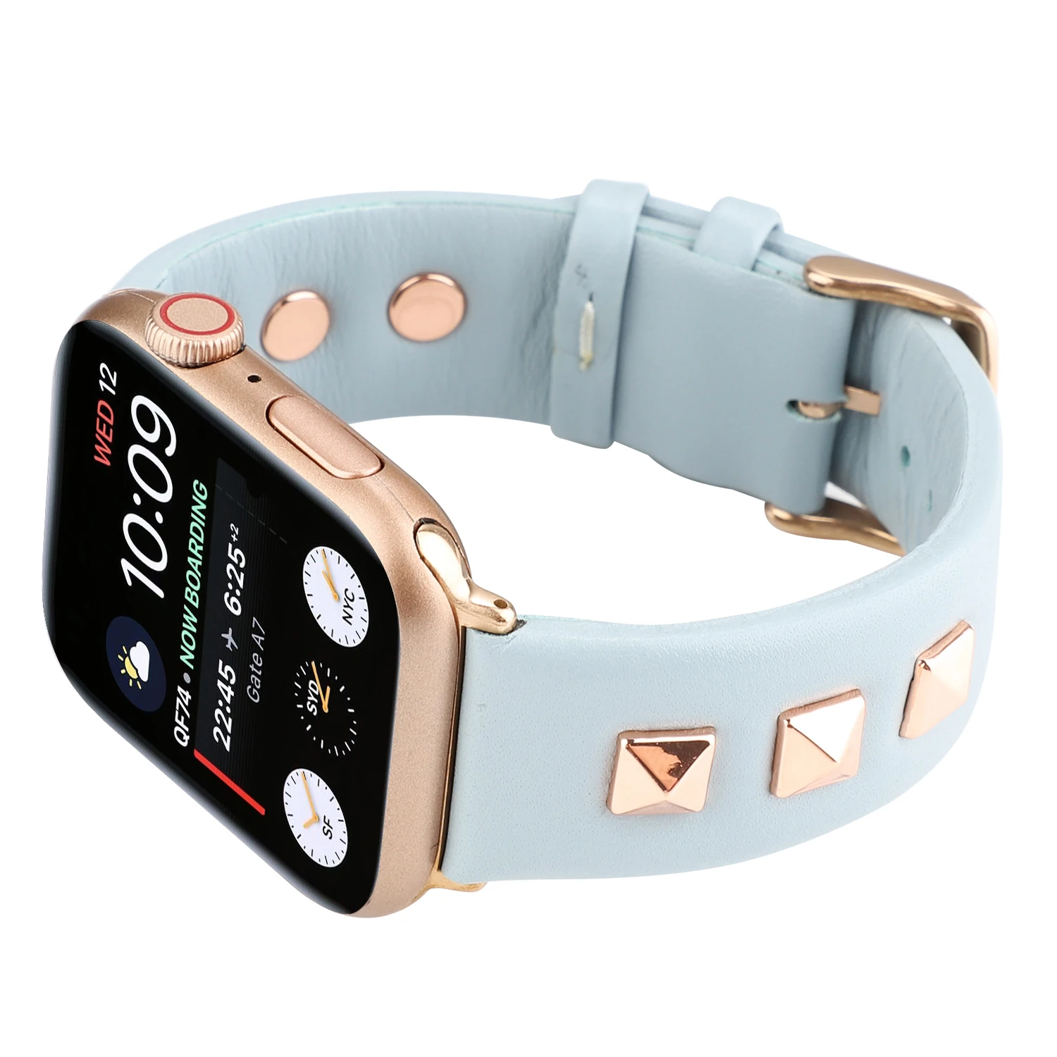 Ремешок из натуральной кожи с заклепками розового золота для apple wacth band 42 мм 38 мм apple watch 4 44/40 мм браслет correa для iwatch 5 4 3 2 1