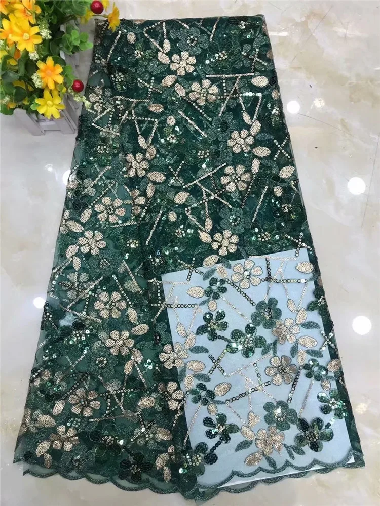 

Fshions style French Sequins Net Lace Fabrics High Quality green Embroidery Nigerian Lace Dress Wedding Or Party FDF1120