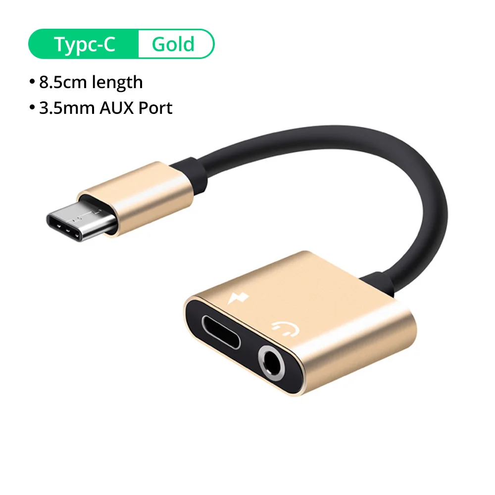 gold FONKNEN 2 в 1 usb type C до 3,5 мм конвертер USB-C адаптер для быстрой зарядки адаптер для наушников Разъем для наушников кабель для зарядки - Цвет: gold