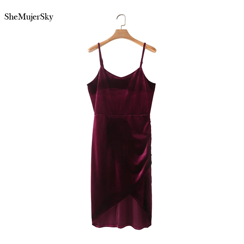 

SheMujerSky Women Camisole Red Velvet Dress 2021 Fashion Backless Sleeveless Spaghetti Strap Dresses vestidos