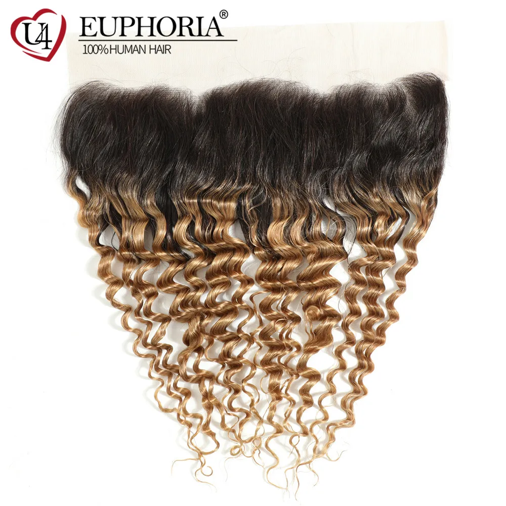 Ombre Blonde Brazilian Remy Human Hair 3 Bundles With Lace Closure Frontal 99J Deep Wave 13x4 EUPHORIA | Шиньоны и парики