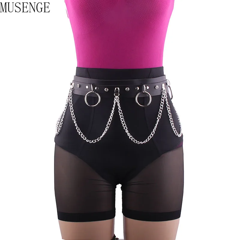 Многослойный кожаный пояс на цепочке для женщин готическая Сексуальная юбка в