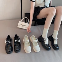2021 new fashion shoes women british style thick soled college style casual loafers leather shoes girls pearl chain decoration