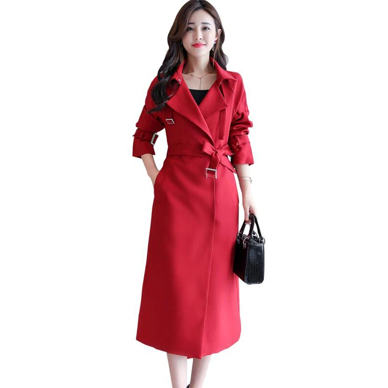 

2019 Autumn New Women trench coat Fashion Long Slim belt Double Breasted Coat Elegant Female Windbreaker Overcoat Casual Trench