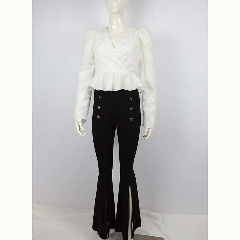 

White Peplum Ruffle Front Surplice TOP