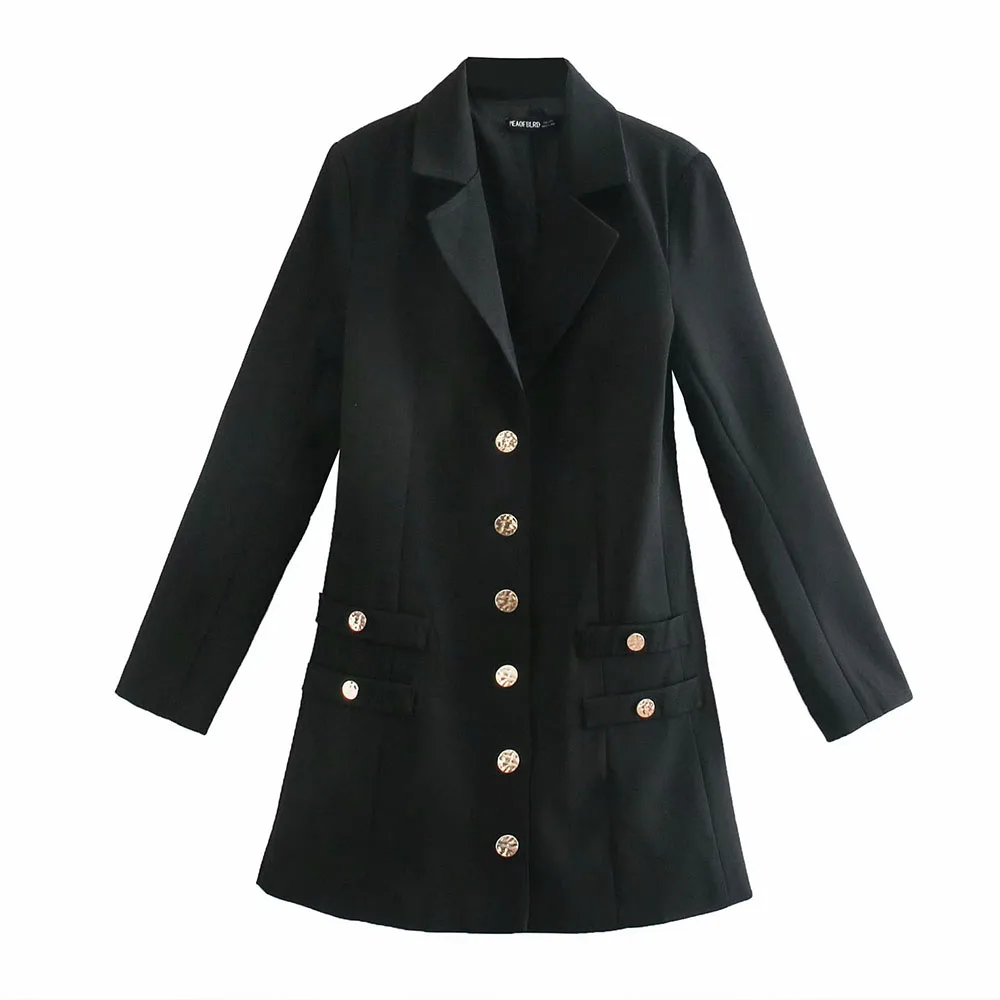 

Spring Female Casual Elegant Dresses Solid Plus Size Button Down Long Coats clothes Women Blazer Dress For Ladies