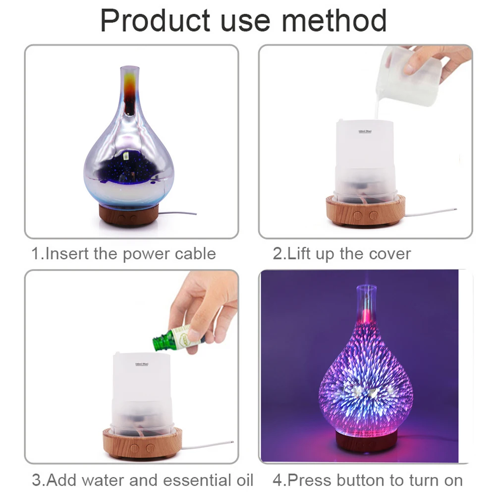 

Humidifier Oil Diffuser 3D Glass Aromatherapy Mist Sprayer for Home Office Sleep SLC88