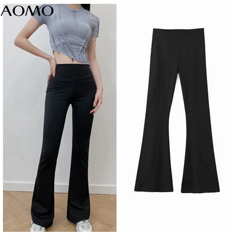 

AOMO 2021 Fashion Women Black Flare Suit Pants Trousers Pockets Office Lady Elegant Pants Pantalon 1J11A