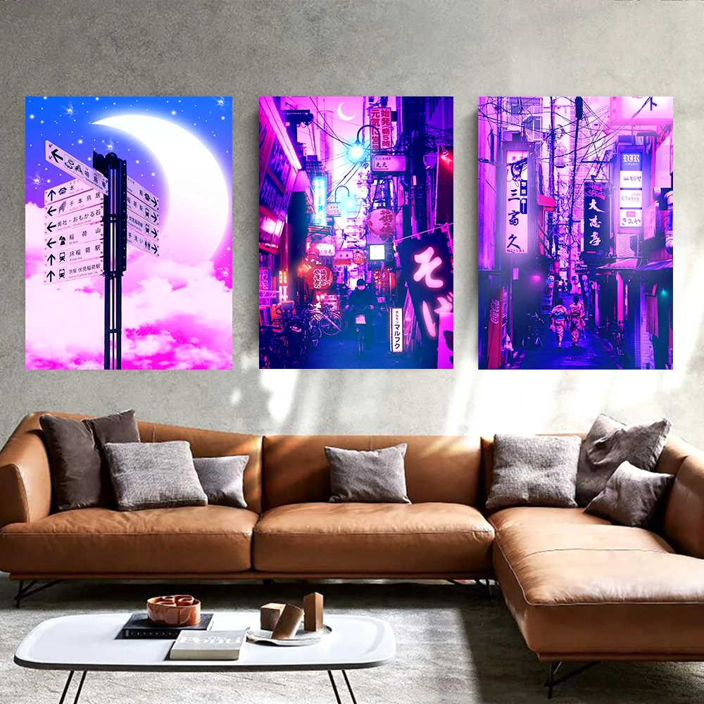 Городской неоновый ночной постер в стиле 80-х годов городская улица такси