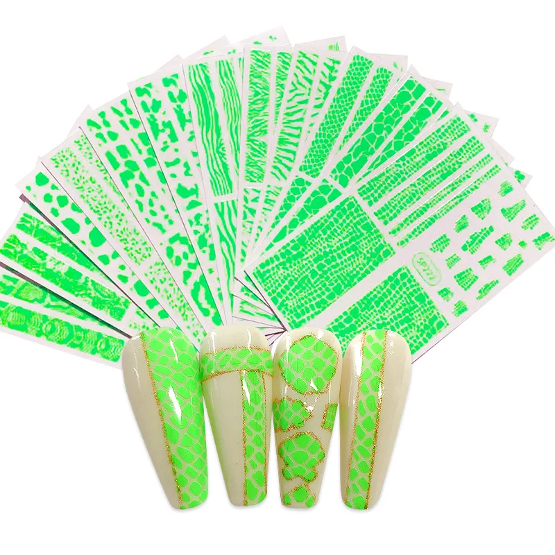 

1PC 3D Snake Nail Stickers Neon Green Nail Design Leopard Prints Sliders Animal Skins Foils Zebra Pattern Manicures Decoration