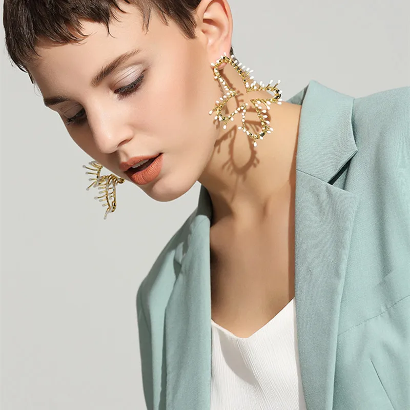 2020 Korean New Design Exaggerated Romantic Irregular White Fireworks Flower Drop Earrings for Women Girls Party Gift Jewelry | Украшения и