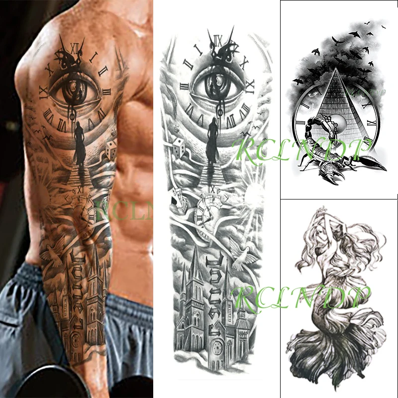 3 pcs Waterproof Temporary Tattoo Stickers set Mechanic Alien Eye Full Arm Flash Tatto Fake Tatoo for Men Women | Красота и здоровье