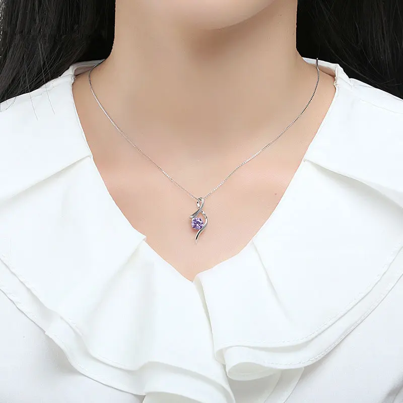 

N01 fashion luxury purple white crystal necklace for women