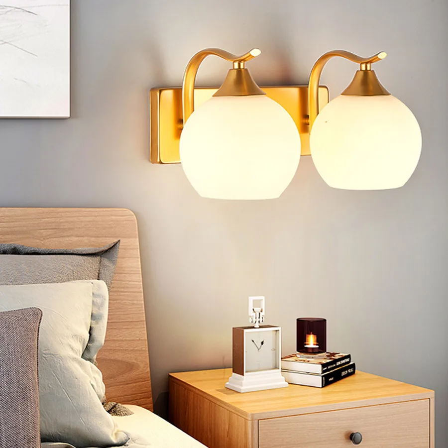 

E27 Modern Minimalist Frost Glass Ball Wall Lamp Bedroom Bedside Hotel Glass Wall Light Corridor Aisle Iron Wall Light