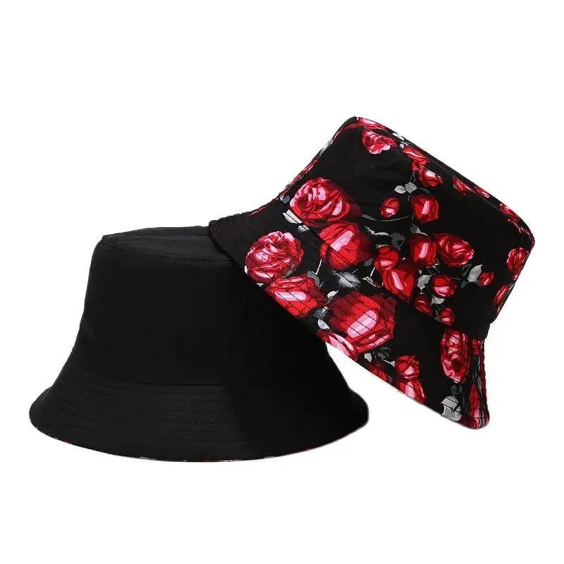 

Rose Flower Designer Bucket Hat Men Hats Fashion Hat 2021 Double-sided Panama Summer Women's Hats for Girls Autumn Caps