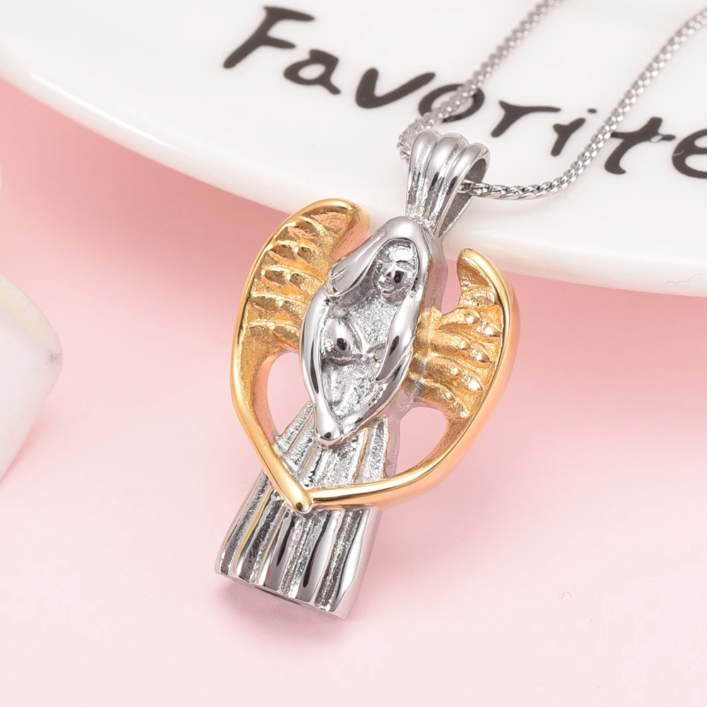 

Cremation Urn Necklace for Ashes Angel Wing Keepsake Locket Stainless Steel Cremation Jewelry Waterproof Memorial Pendant