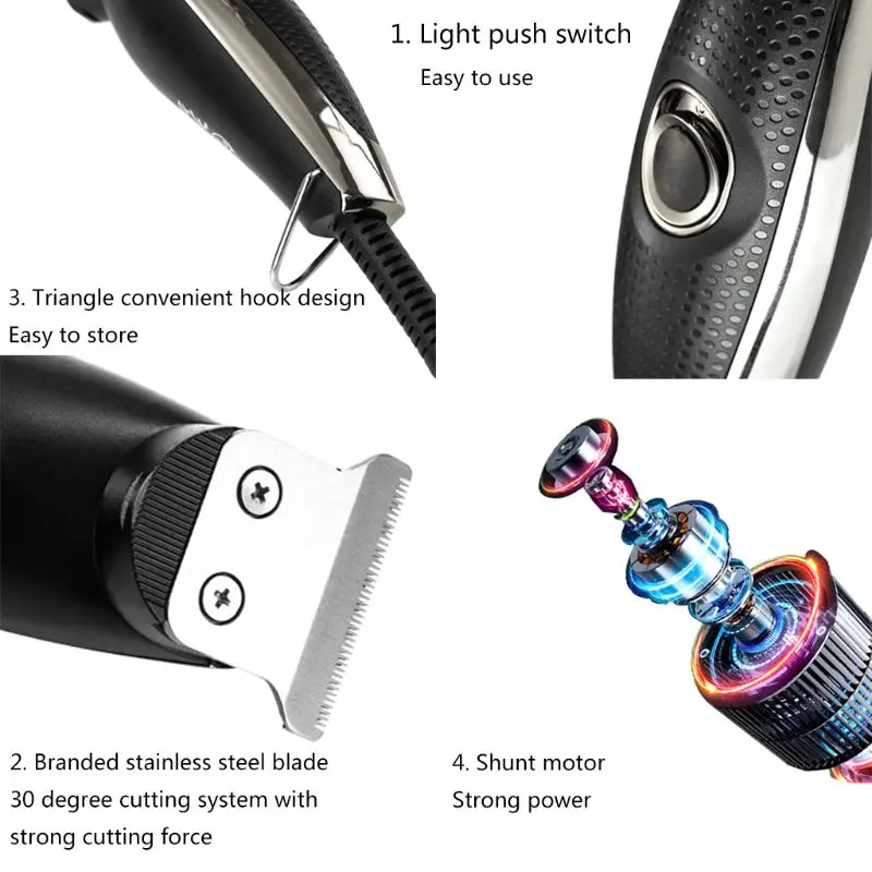 

Professional Electric Men Plug-in Hair Clippers 3 Cutter Head Trimmer Barber Grooming Kit Haircut Machine Cutting Shaver