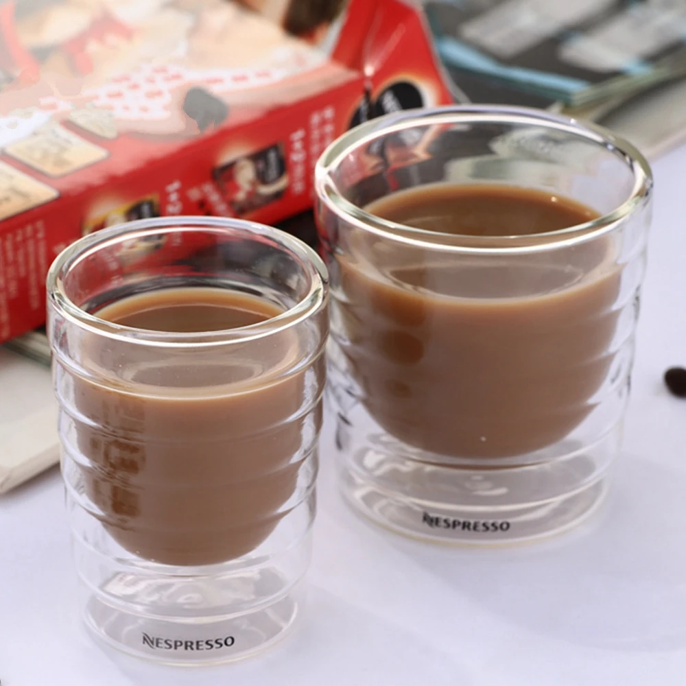 6 шт./лот Caneca ручная дутая Двойная Стенка сывороточный протеин Canecas Nespresso кофейная кружка эспрессо Кофейная чашка термостекло 150 мл