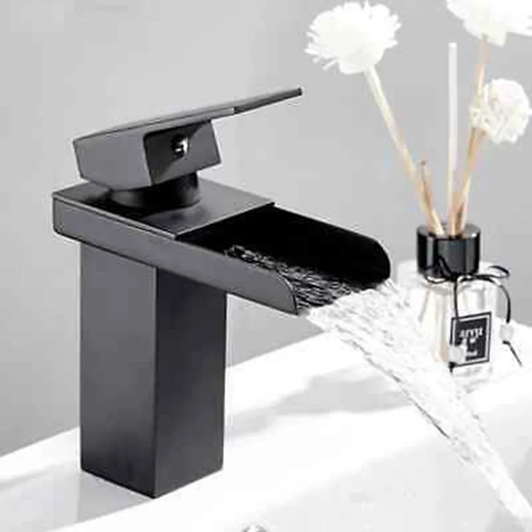 

Black Matt Waterfall Basin Sink Mixer Tap Bathroom Single Lever Hot & Cold Tap Lead-free 304 Stainless Steel Sink Mixer Tap