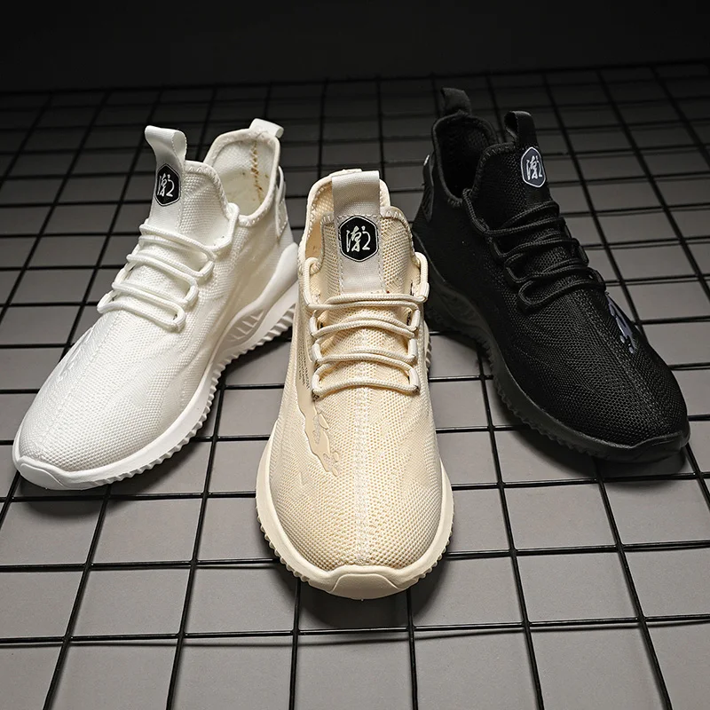 

New Fashion Men'S Sneakers Hard-Wearing Fly Weave Flat Male Casual Breathable Shoes Lace-Up Made in China Footwear Free Ship