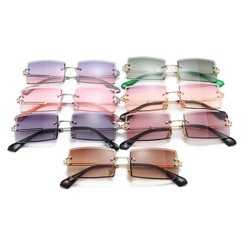 

2020 Luxury Brand Design Fashion Square Sunglasses Women Vintage Diamond Cutting Gradient Rimless Sun Glasses For Female UV400