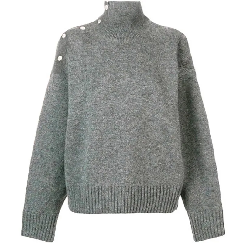 

Women Sweater 2021 Autumn/winter New High-neck Studs Heavy Thick Loose Lazy Sweater