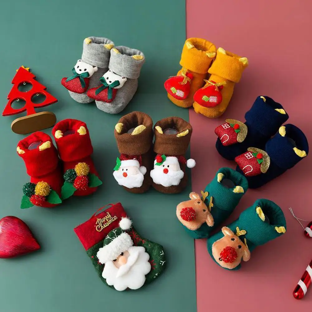 

Оригинальные красные махровые носки, Нескользящие Детские носки, рождественские толстые бархатные носки Z4G7