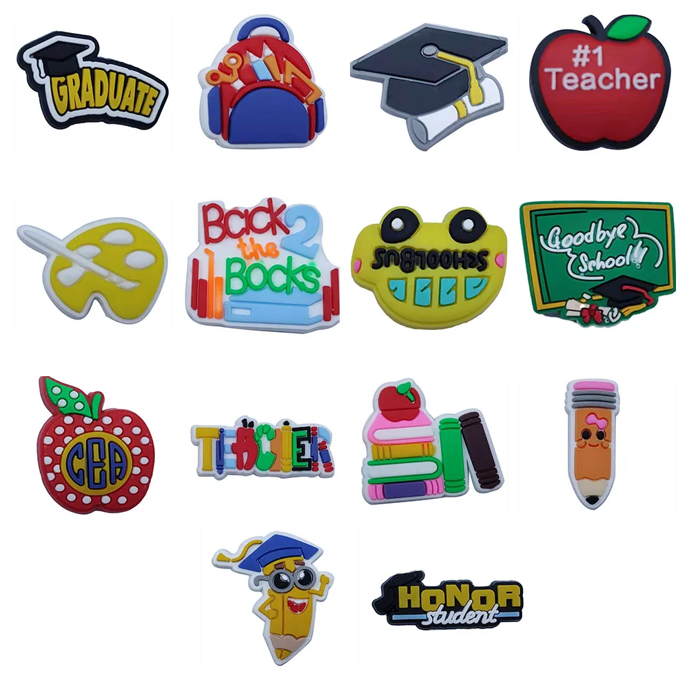

1pcs PVC Graduate Pencil Drawing board Teacher School Shoe Decorations Garden Shoes Accessories Fit Croc Jibz Charm kids Gifts