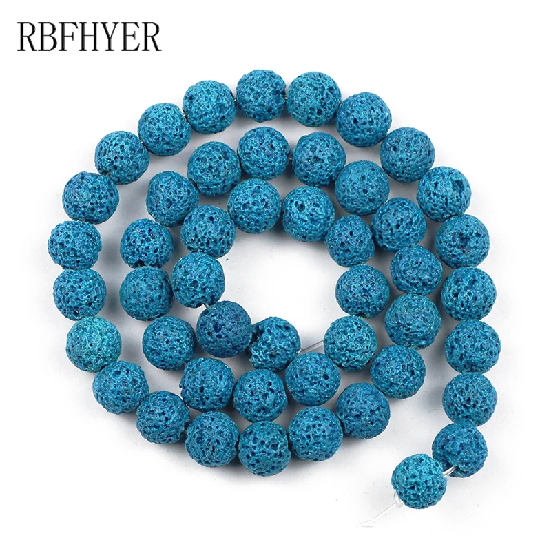 Peacock blue Natural Lava Stone Volcanic Rocks 4 6 8 10 12MM Round loose Beads For DIY Jewelry Making Bracelet Accessories 15''