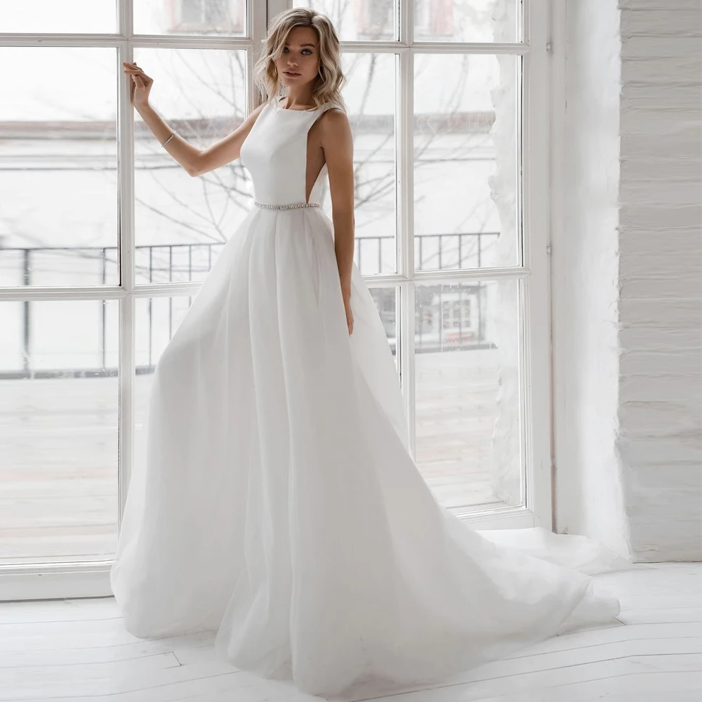 Свадебное платье ADLN Robe De Mariee без рукавов с квадратным воротником открытой спиной